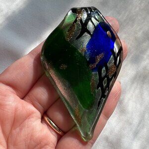 Glittery Handblown Art Glass Abstract Pattern Costume Artisan Design Pendant